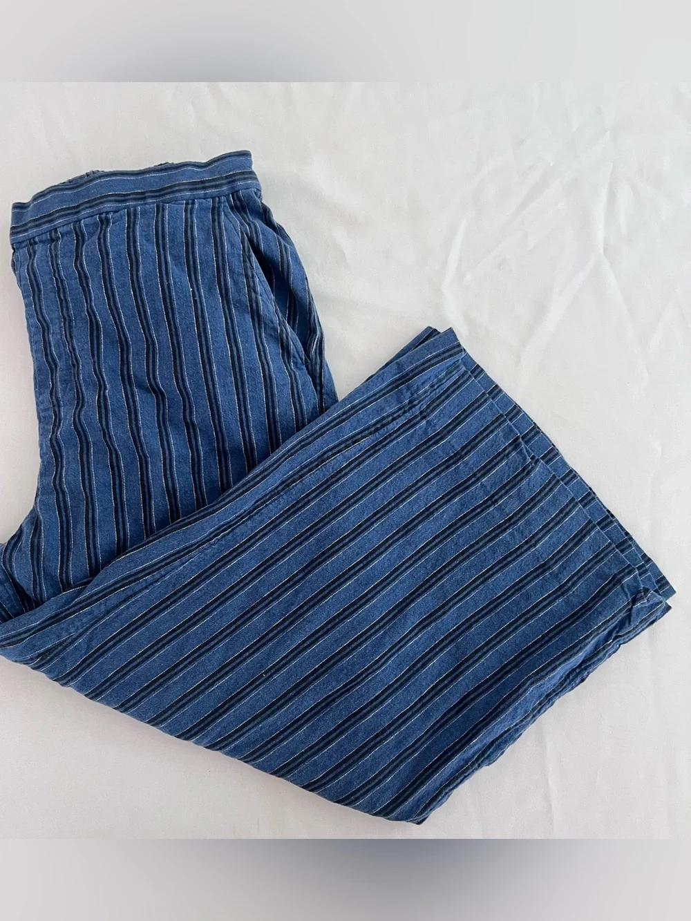 Banana Republic Blue Striped Women Linen and Cotton Rowan Wide Leg Pants